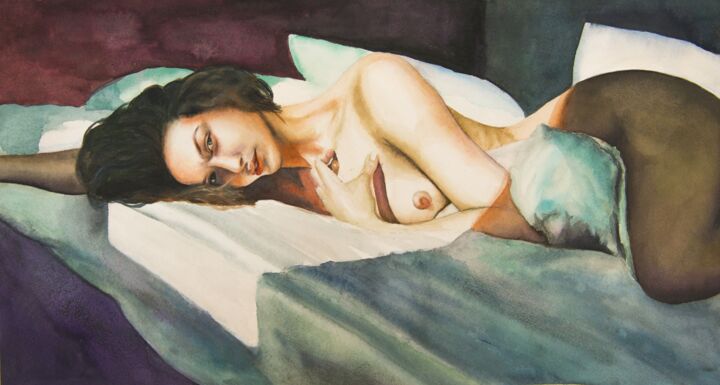 Peinture intitulée "erotic woman painti…" par Anna Lama, Œuvre d'art originale, Aquarelle
