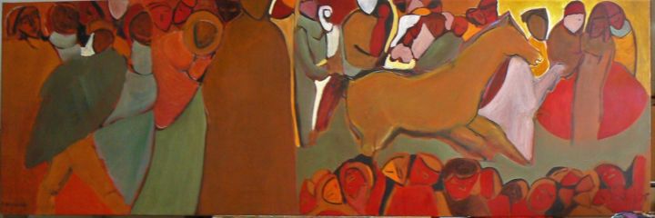 Peinture intitulée "cheval-guide" par Anna Langowski, Œuvre d'art originale, Huile
