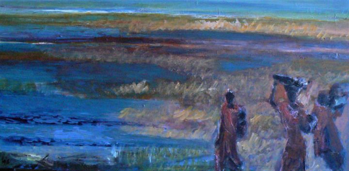 Pintura titulada "exode- les marais" por Anna Langowski, Obra de arte original, Oleo