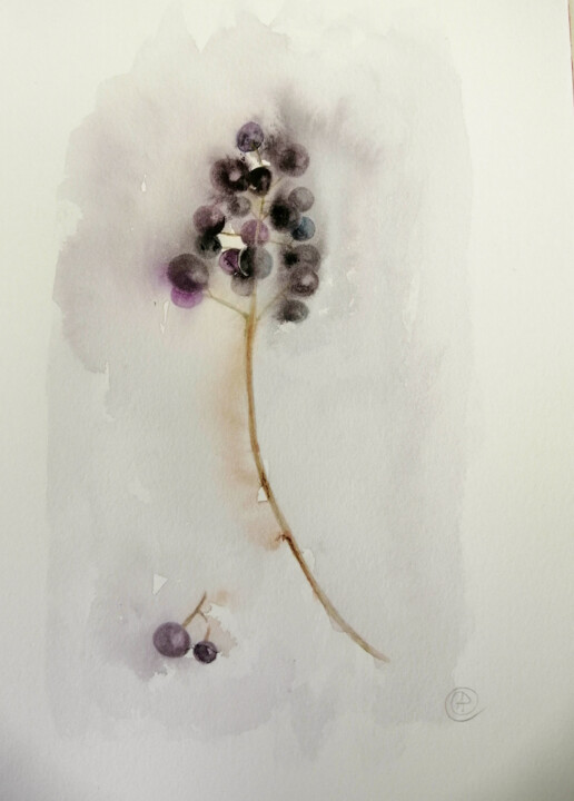 Картина под названием "Зимние ягоды" - Анна Махова, Подлинное произведение искусства, Акварель