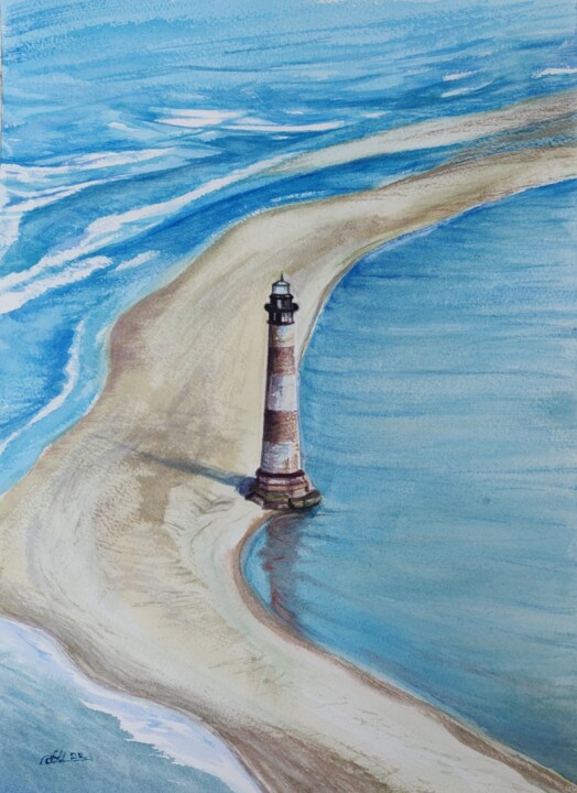 Painting titled "Lighthouse" by Anna Malyshko, Original Artwork, Watercolor