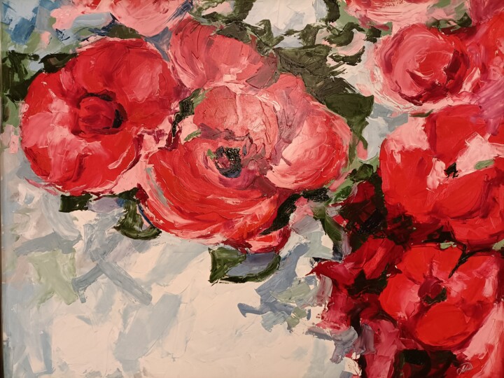 Painting titled "Red poppies" by Anna-Maria Pastinaru, Original Artwork, Oil