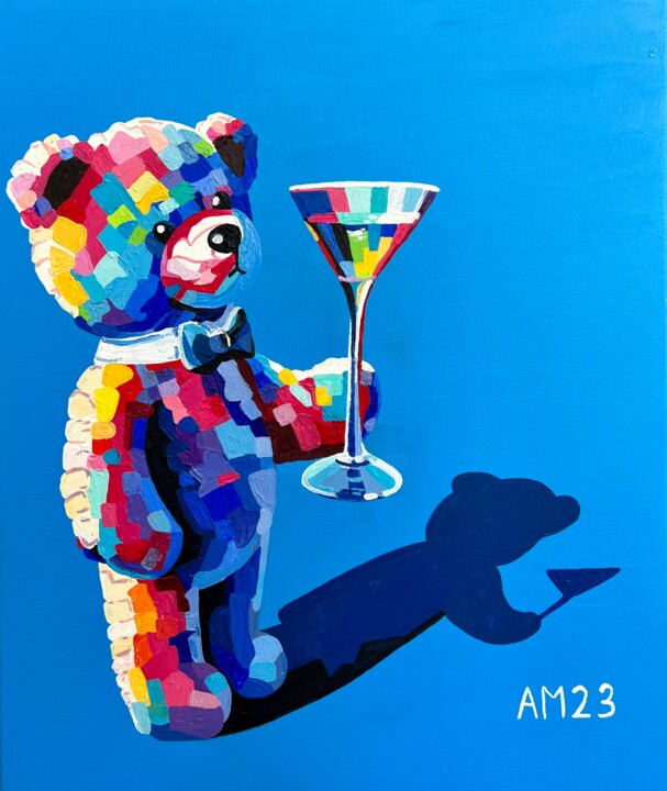 Malerei mit dem Titel "Teddy's Cheers" von Anna Meyster, Original-Kunstwerk, Acryl Auf Keilrahmen aus Holz montiert