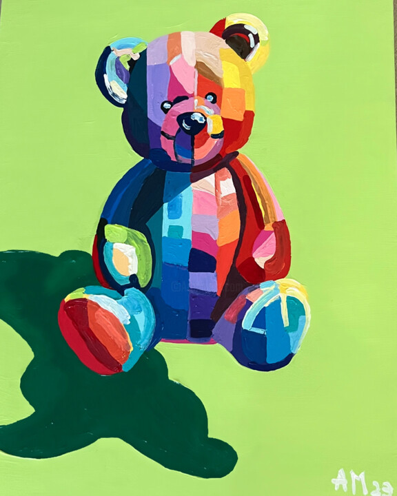Painting titled "Teddy's Sour Patch" by Anna Meyster, Original Artwork, Acrylic Mounted on Wood Stretcher frame