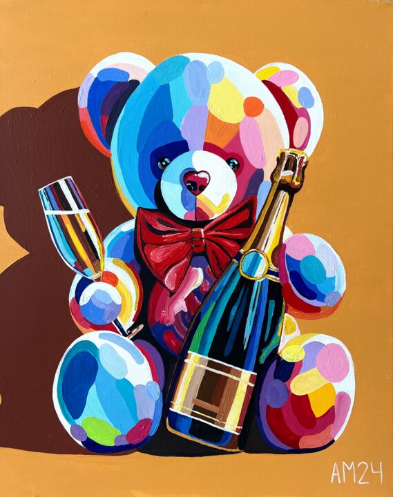 Malarstwo zatytułowany „Teddy's Toast” autorstwa Anna Meyster, Oryginalna praca, Akryl Zamontowany na Drewniana rama noszy