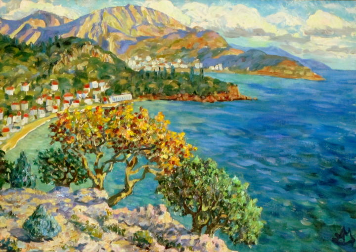 Pittura intitolato "views of the coast…" da Anna Mikheeva, Opera d'arte originale, Olio