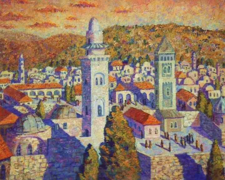 Painting titled "Gold Jerusalem" by Anna Mikheeva, Original Artwork, Oil