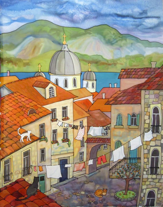 Painting titled "Old town of Kotor" by Anna Mikheeva, Original Artwork, Other