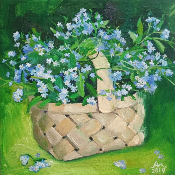 Painting titled "Forget-me-not" by Anna Morozko, Original Artwork, Oil