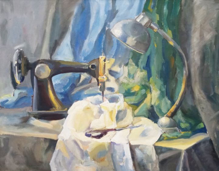 Painting titled "Sewing still life" by Anna Morozko, Original Artwork, Oil