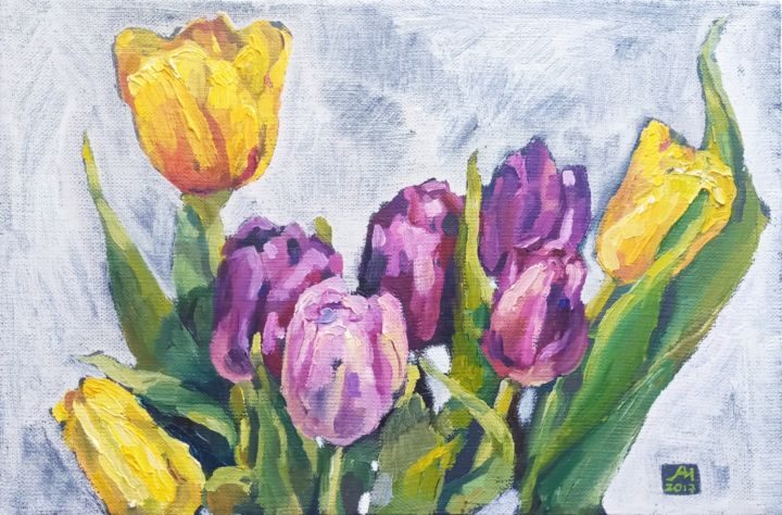 Painting titled "Tulips" by Anna Morozko, Original Artwork, Oil