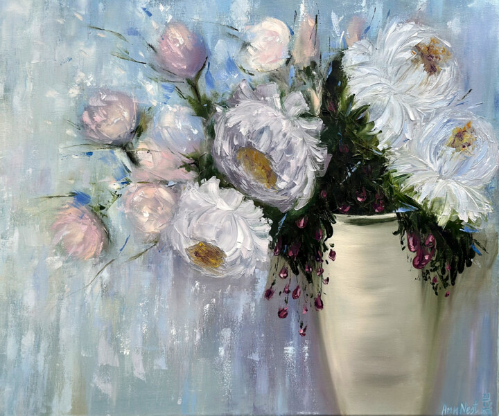 Картина под названием "Bunch of flowers" - Anna Nestrova, Подлинное произведение искусства, Масло