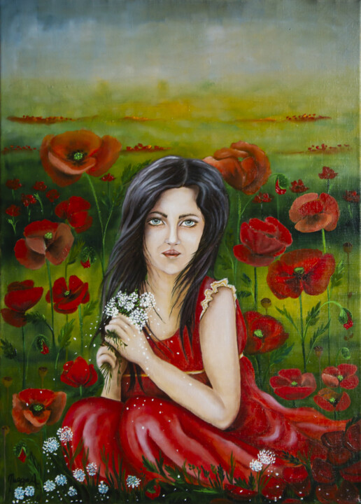 Painting titled "AMAPOLA..papaveri" by Anna Nuzzo, Original Artwork, Oil