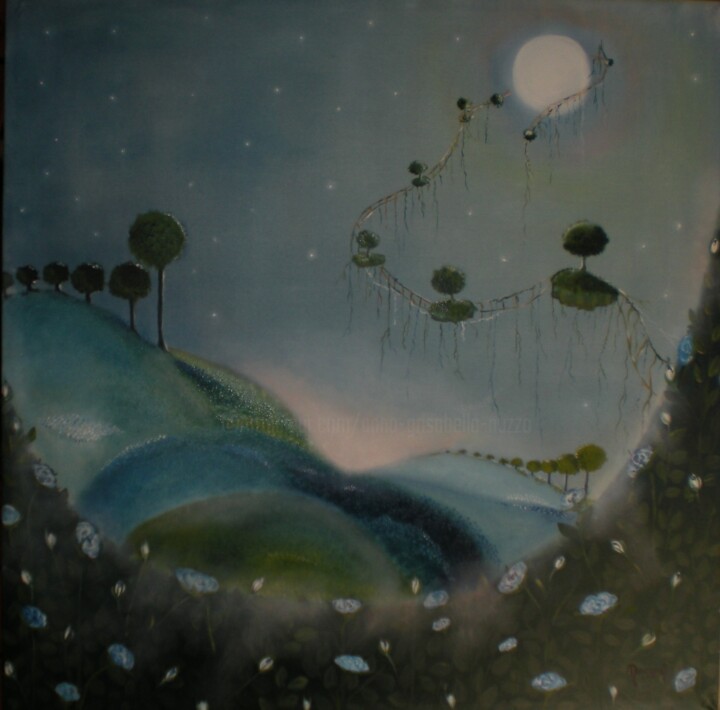 Painting titled "canto-alla-luna" by Anna Nuzzo, Original Artwork, Oil