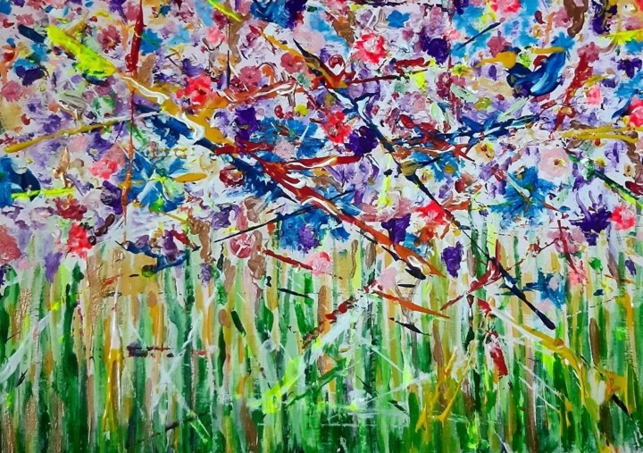 Painting titled "Summer Moved On..." by Anna Oleinik (Anarta), Original Artwork, Acrylic Mounted on Wood Stretcher frame