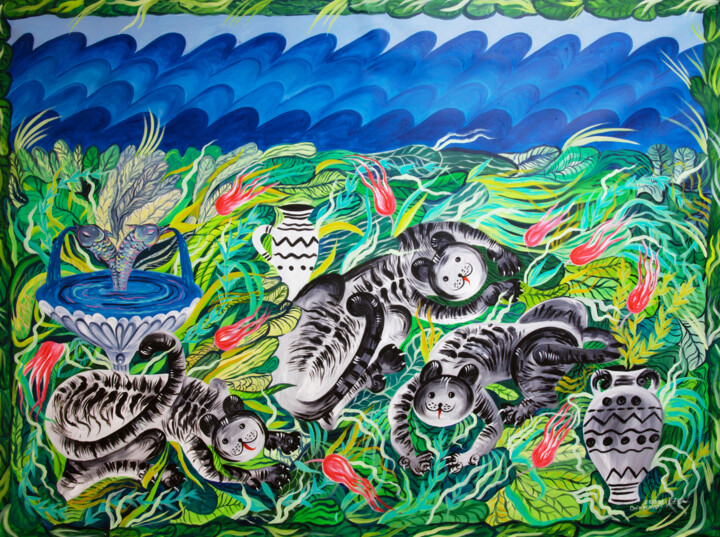 Peinture intitulée "Tiger in the jungle…" par Anna Onikiienko, Œuvre d'art originale, Acrylique