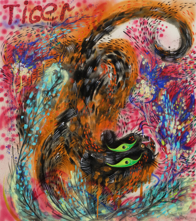 Pintura titulada "Tiger. Experimental…" por Anna Onikiienko, Obra de arte original, Acrílico