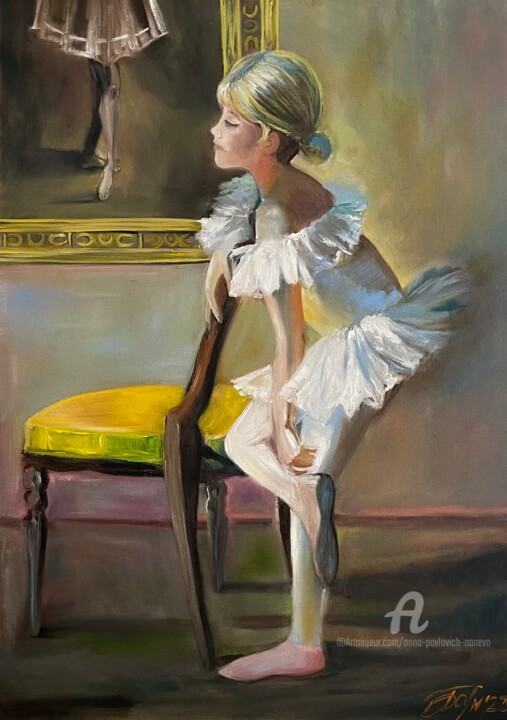 Schilderij getiteld "The little ballerina" door Anna Pavlovich-Naneva, Origineel Kunstwerk, Olie Gemonteerd op Frame voor ho…