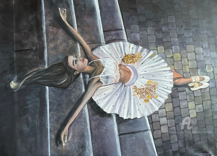 Painting titled "Ballerina" by Anna Pavlovich-Naneva, Original Artwork, Oil Mounted on Wood Stretcher frame
