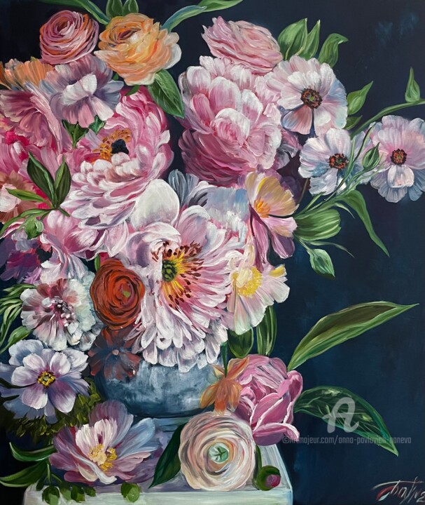 Pintura titulada "Flower’s fantasy" por Anna Pavlovich-Naneva, Obra de arte original, Oleo Montado en Bastidor de camilla de…