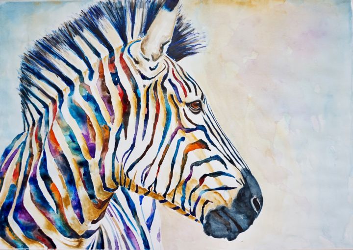Pittura intitolato "Zebra ‘Noble’" da Anna Pawlyszyn, Opera d'arte originale, Acquarello