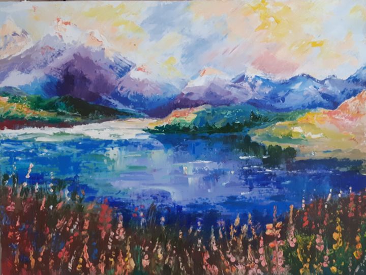 Pintura intitulada "Lake" por Anna Potemkina, Obras de arte originais, Óleo