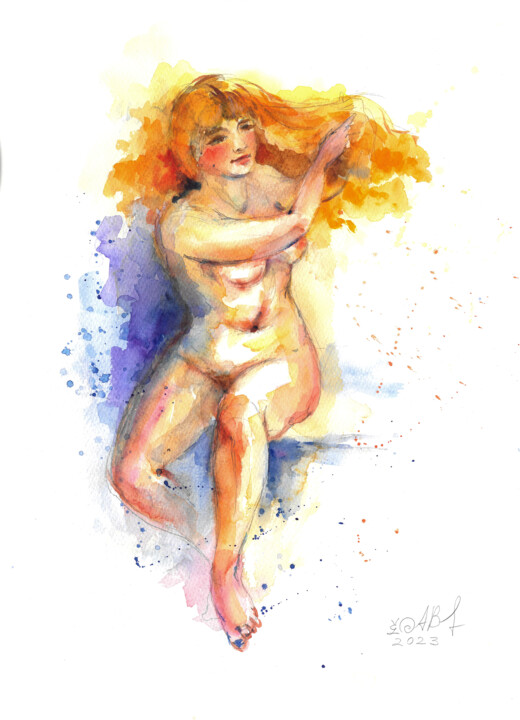 Painting titled "CITY GIRL #11" by Anna Bloomfield-Ravliuc, Original Artwork, Watercolor