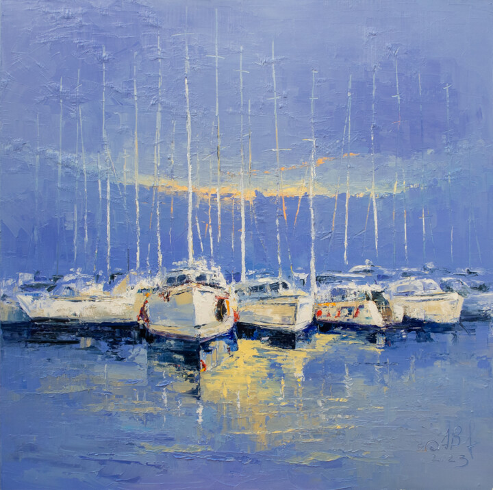 Painting titled "One summer evening.…" by Anna Bloomfield-Ravliuc, Original Artwork, Oil Mounted on Wood Stretcher frame