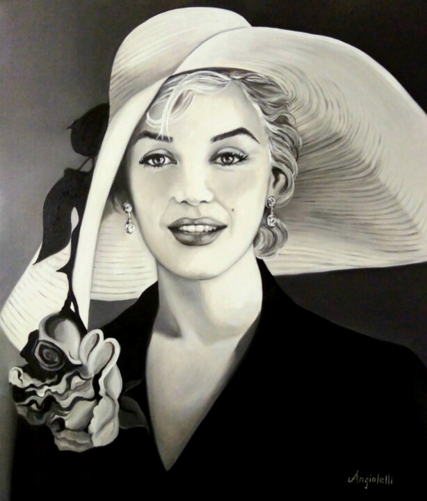 Painting titled "Marilyn" by Anna Rita Angiolelli, Original Artwork, Oil Mounted on Wood Stretcher frame