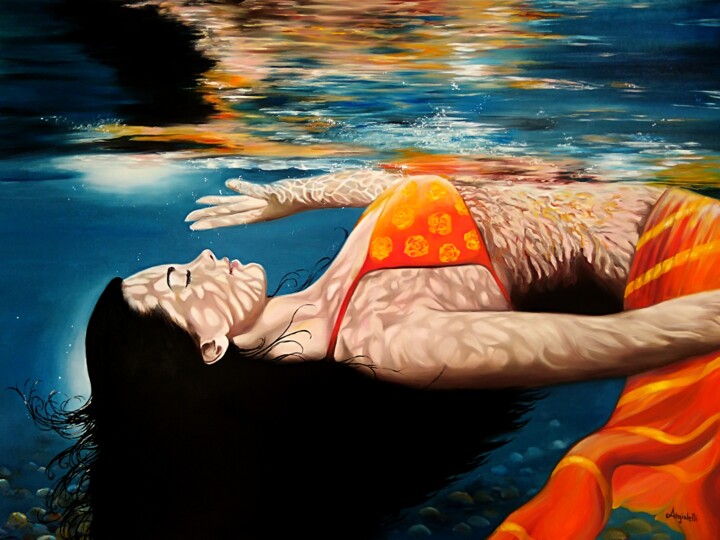 Картина под названием "Blue dream" - Anna Rita Angiolelli, Подлинное произведение искусства, Масло Установлен на Деревянная…