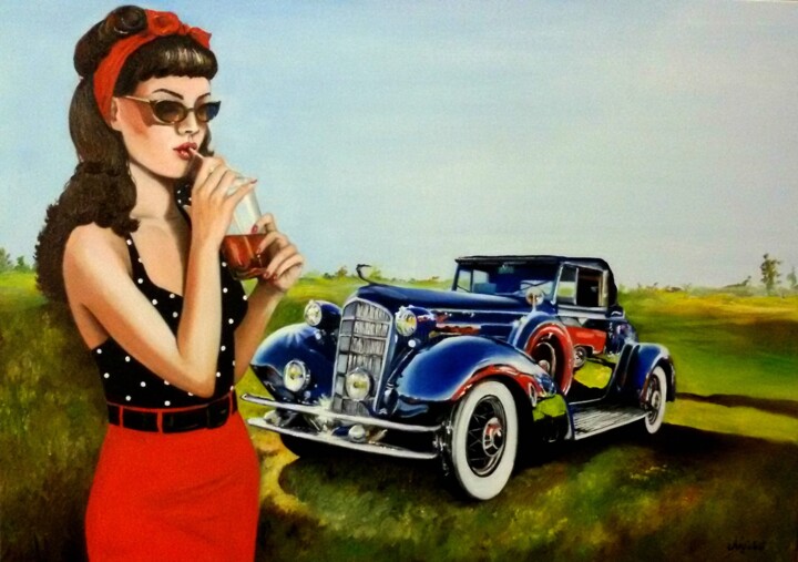 Painting titled "Pin up" by Anna Rita Angiolelli, Original Artwork, Oil Mounted on Wood Stretcher frame