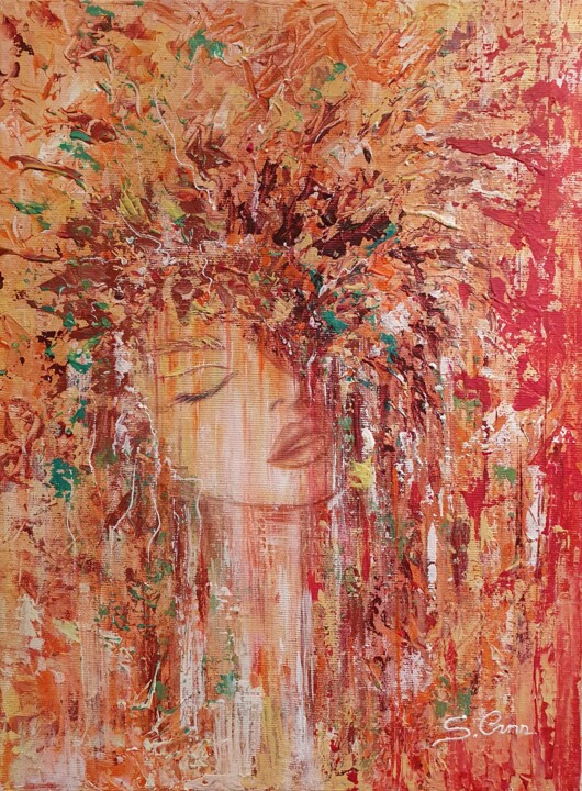 Painting titled "Autumn" by Anna Sargsyan, Original Artwork, Acrylic Mounted on Wood Panel