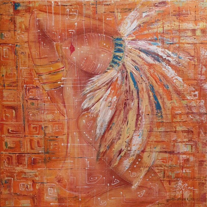 Painting titled "Indian" by Anna Sargsyan, Original Artwork, Acrylic Mounted on Wood Panel