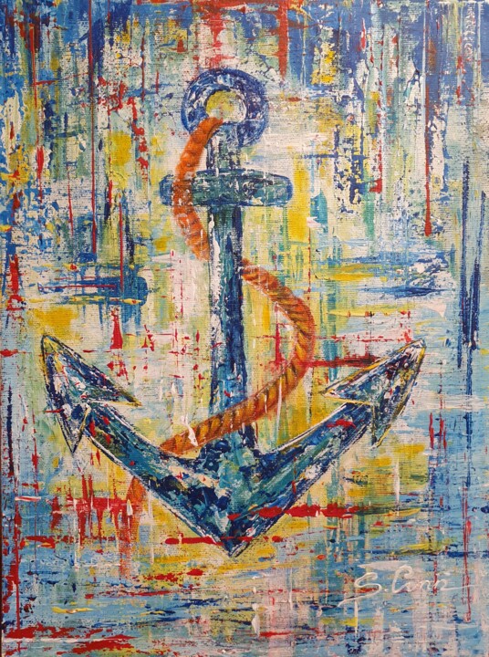 Painting titled "anchor" by Anna Sargsyan, Original Artwork, Acrylic Mounted on Wood Panel