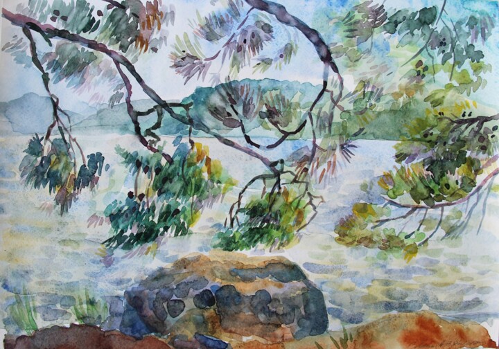 Картина под названием "Сосны" - Анна Савкина, Подлинное произведение искусства, Акварель