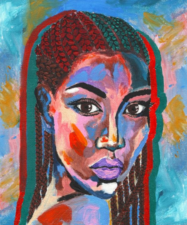 Painting titled "African woman in po…" by Boystoys, Original Artwork, Acrylic Mounted on Wood Stretcher frame