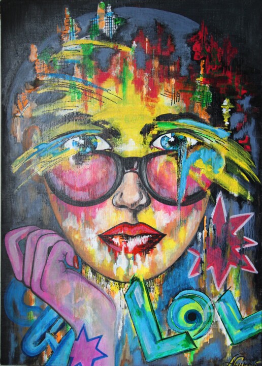 Картина под названием "Street art girl 23" - Anna Serebrenoya, Подлинное произведение искусства, Акрил