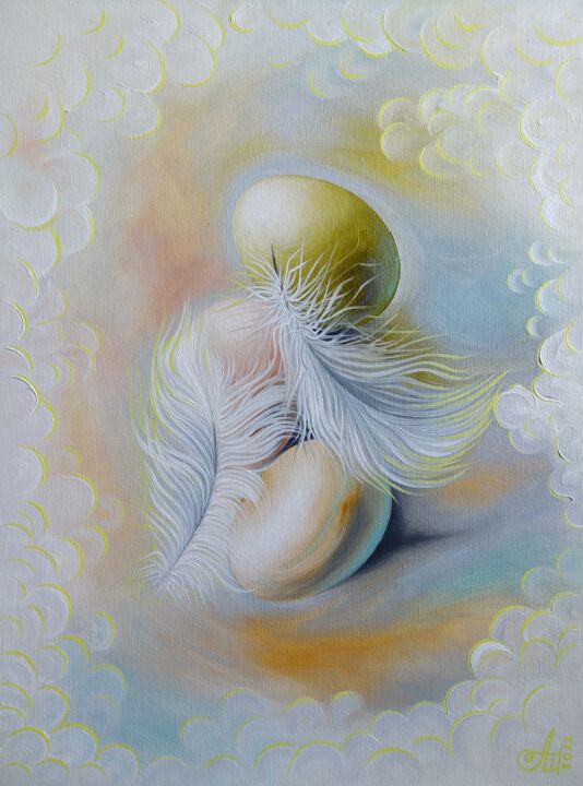 Painting titled "Tenderness" by Anna Shabalova, Original Artwork, Oil Mounted on Cardboard