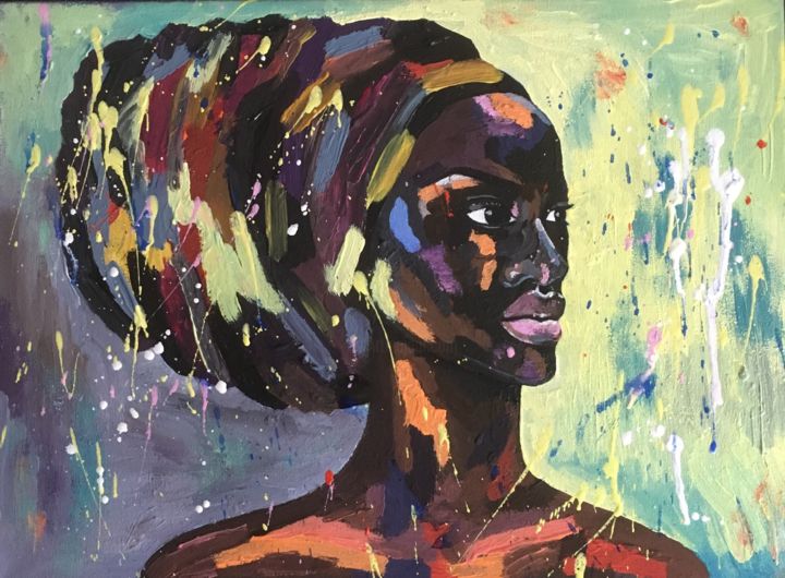 Painting titled "African woman pop a…" by Anna Shchetinina, Original Artwork, Acrylic Mounted on Wood Stretcher frame