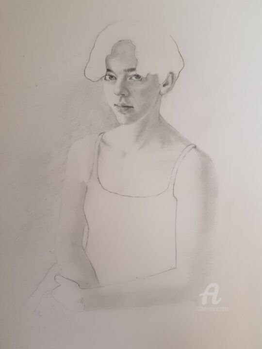 图画 标题为“Portrait de ma fille” 由Anna Shpotina Peccoud, 原创艺术品, 石墨