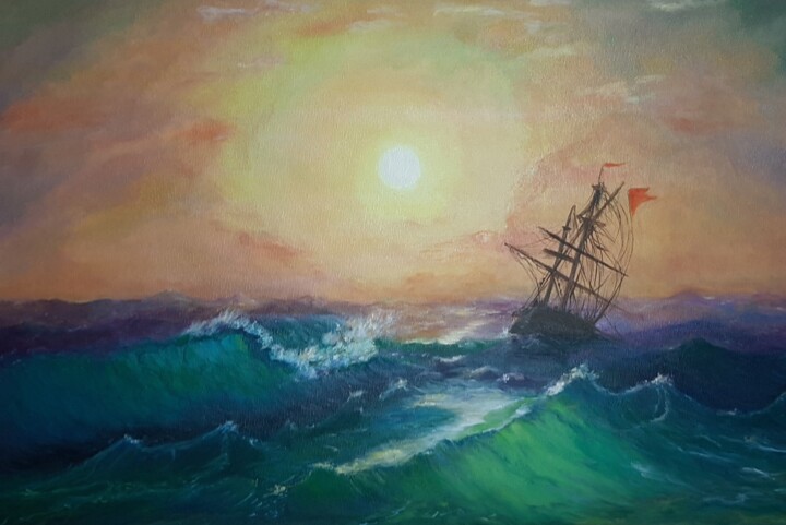 Картина под названием "Sea" - Anna Shrub, Подлинное произведение искусства, Масло