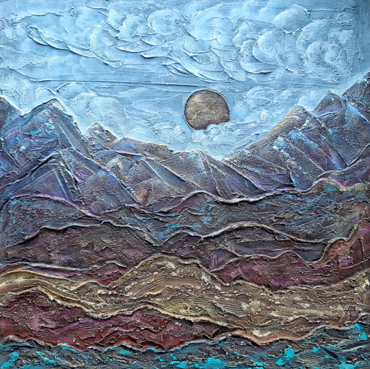 Картина под названием "Mountain region" - Anna Shuvaeva, Подлинное произведение искусства, Акрил Установлен на Деревянная ра…