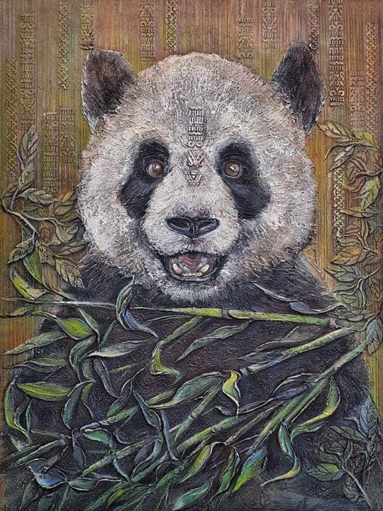 제목이 "Panda"인 미술작품 Anna Shuvaeva로, 원작, 아크릴 나무 들것 프레임에 장착됨