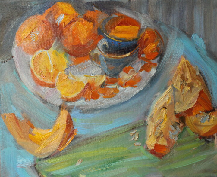 Painting titled "Оранжевый зимой" by Anna Shwed, Original Artwork, Oil