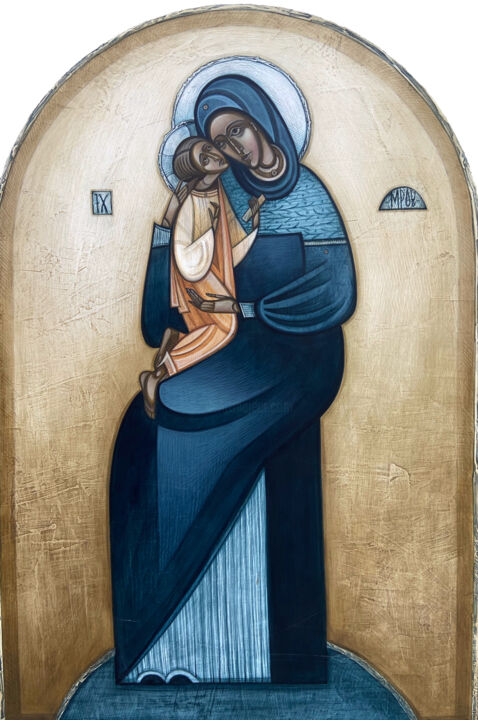 Картина под названием "Mary with Jesus in…" - Анна Соколан, Подлинное произведение искусства, Акрил