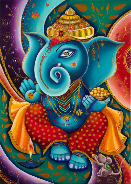 Painting titled "Ganesha. Indian art…" by Anna Startseva, Original Artwork, Oil