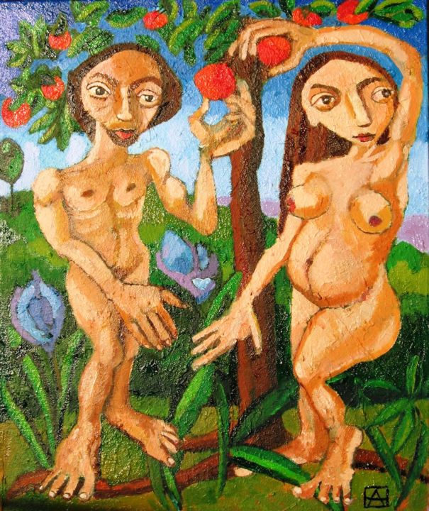 Peinture intitulée "Adam i Ewa" par Anna Synoradzka, Œuvre d'art originale