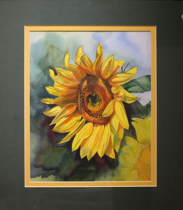 Картина под названием "Sunflower" - Anna Tikhomirova, Подлинное произведение искусства, Акварель Установлен на картон