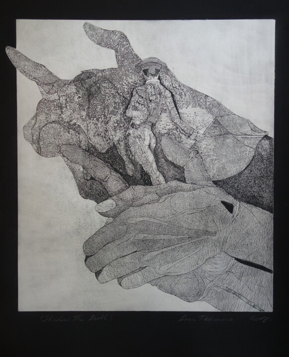 Incisioni, stampe intitolato "Shadow. The Bull" da Anna Tikhonova-Yordanova, Opera d'arte originale, incisione