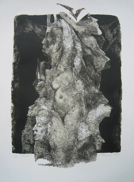 Printmaking titled "Rock" by Anna Tikhonova-Yordanova, Original Artwork, Lithography